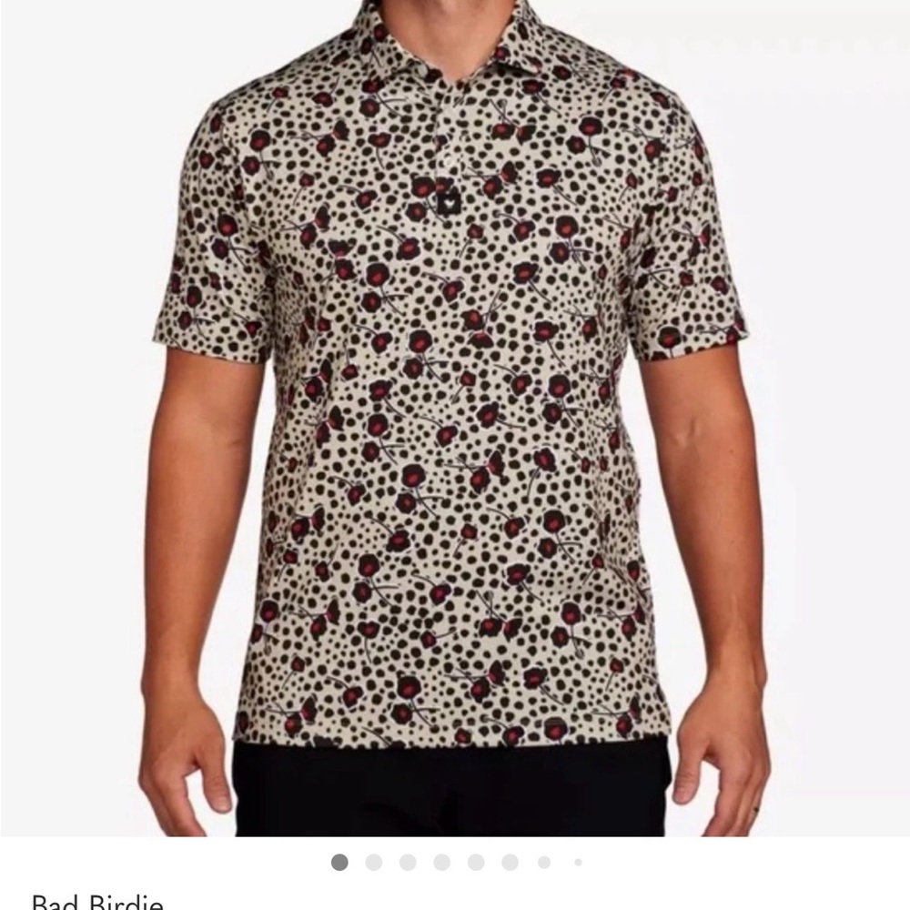 Bad Birdie golf polo cherry bomb Beige with Black and Red Accent Print